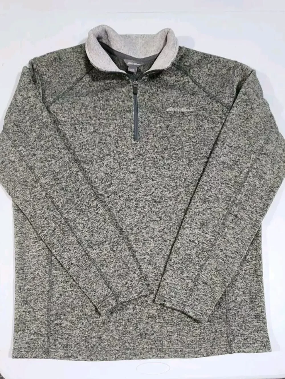 Eddie Bauer Sweater Mens XL Gray Radiator Fleece Snap Front Pullover Hiking